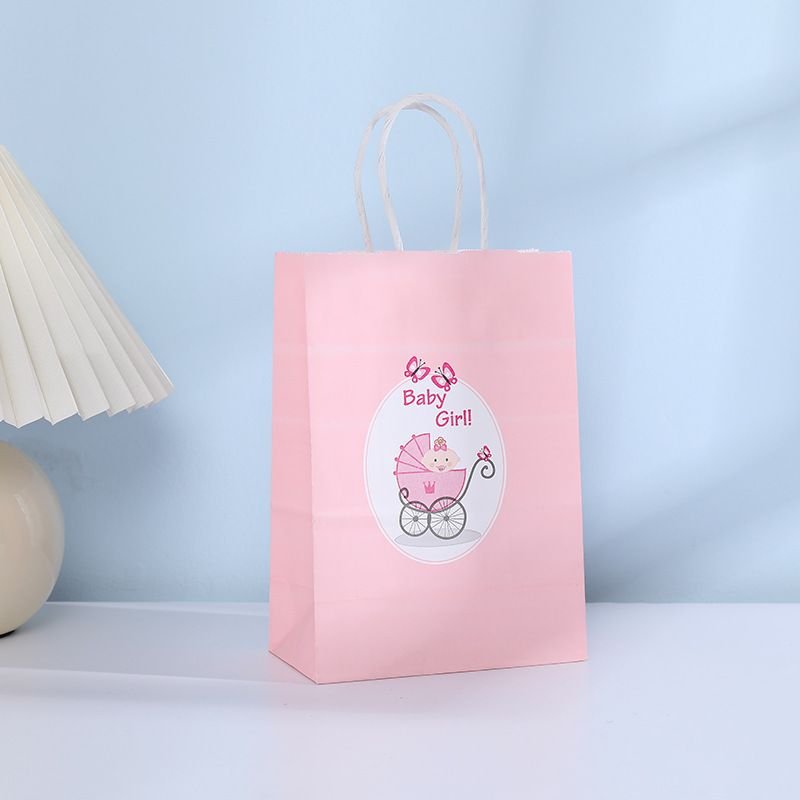 Fashion Baby Birthday Party Cartoon Letter Pattern Gift Packaging Kraft Paper Bag