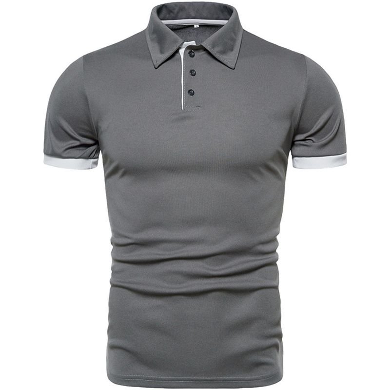 Men Fashion Casual Color Matching Short Sleeved Lapel Loose Polo Shirt