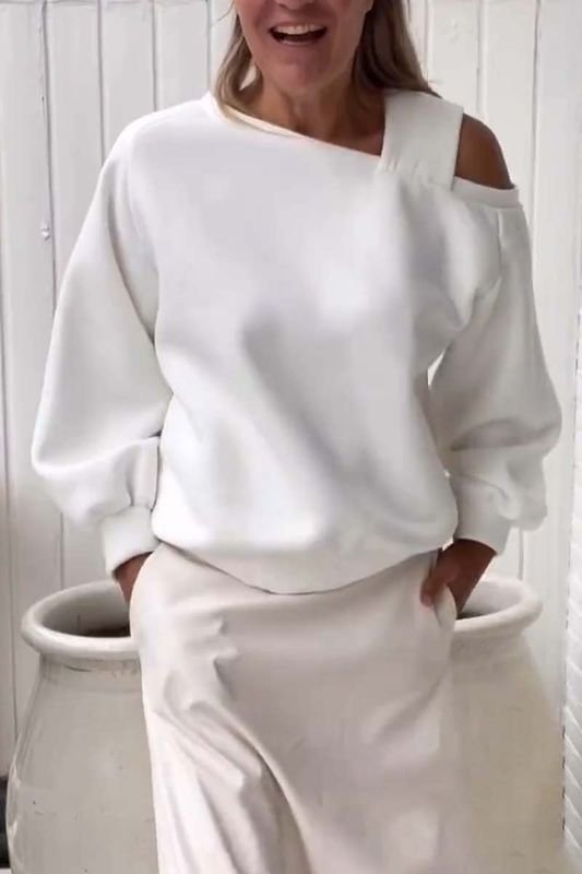 Autumn Winter Women Fashion Solid Color Shoulder Loose Long Sleeve Sweatshirt