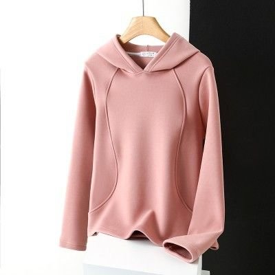 Women Winter Double-Sided Velvet Basic Fleece-Lined Thickened Long-Sleeved Hoodie Custom