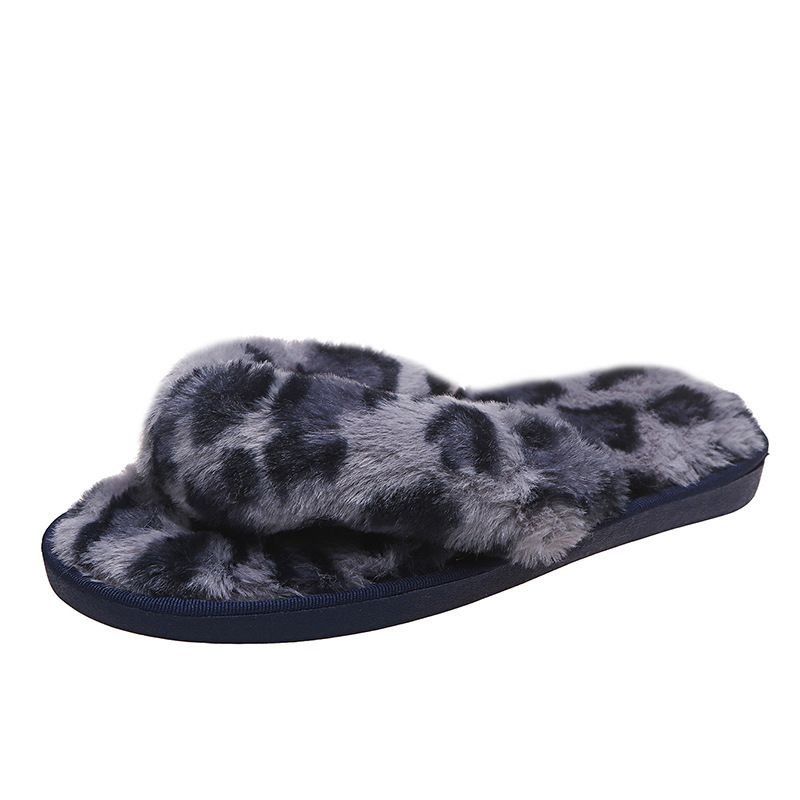 Women Fashion Casual Plus Size Leopard Plush Flat Flip-Flop