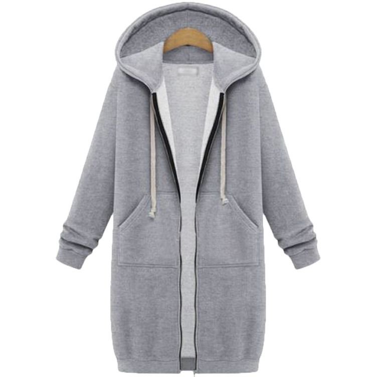 Autumn Winter Women Long-Sleeved Long Coat Pocket Hoodie Custom