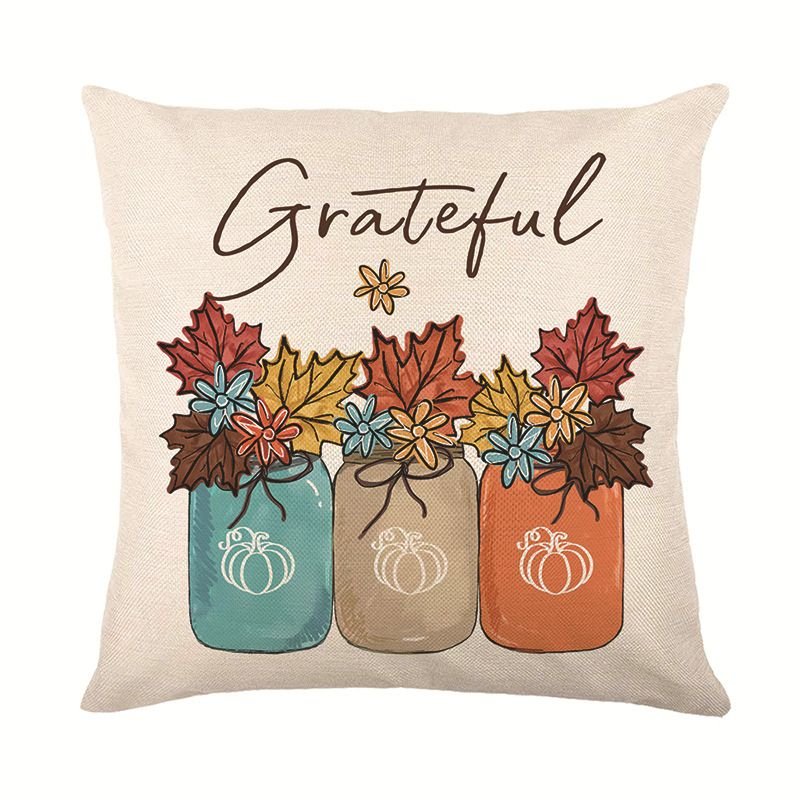 Autumn Pumpkin Pillow Case Linen Single-Sided Printed Plant Maple Leaf Living Room Sofa Decorative Cushion Cover Pillow