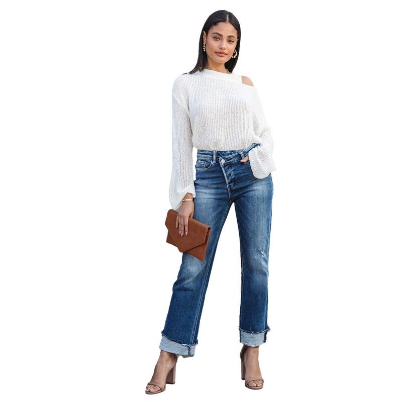 Spring And Summer Washed High Waist Fashion Casual Loose Women Jeans