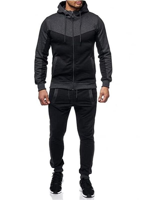 Men Autumn Winter Fashion Leisure Sports Color Matching Long Sleeve Hoodies Trousers Sets