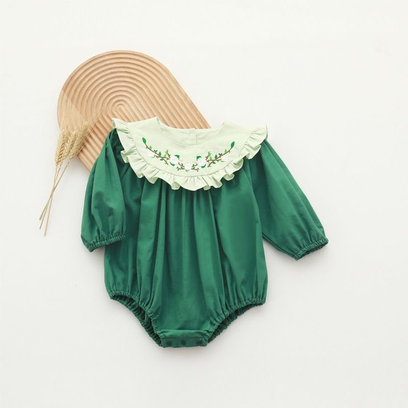 Kids Baby Girls Casual Cute Embroidery Flower Long Sleeve Romper