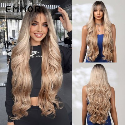 Women Fashion Long Curly Hair Wig With Bangs