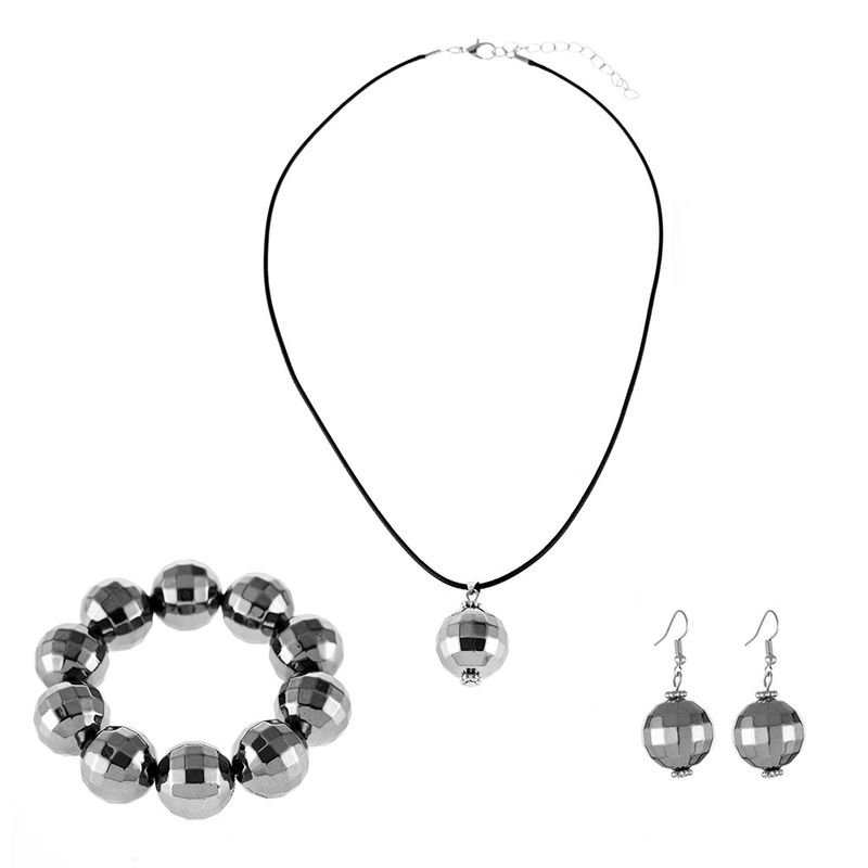 Women Fashion Simple Geometric Round Bracelet Earrings Necklace Jewelry Set