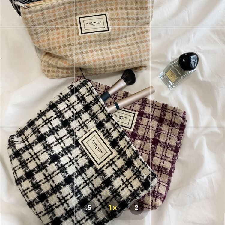 Plaid Contrast Color Large Capacity Cosmetic Bag