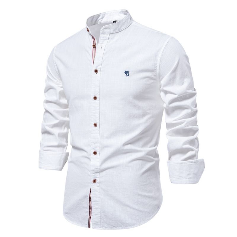 Men Fashion Casual Business Basic Long Sleeve Stand Collar Shirt