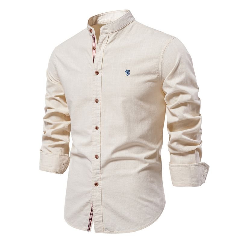 Men Fashion Casual Business Basic Long Sleeve Stand Collar Shirt