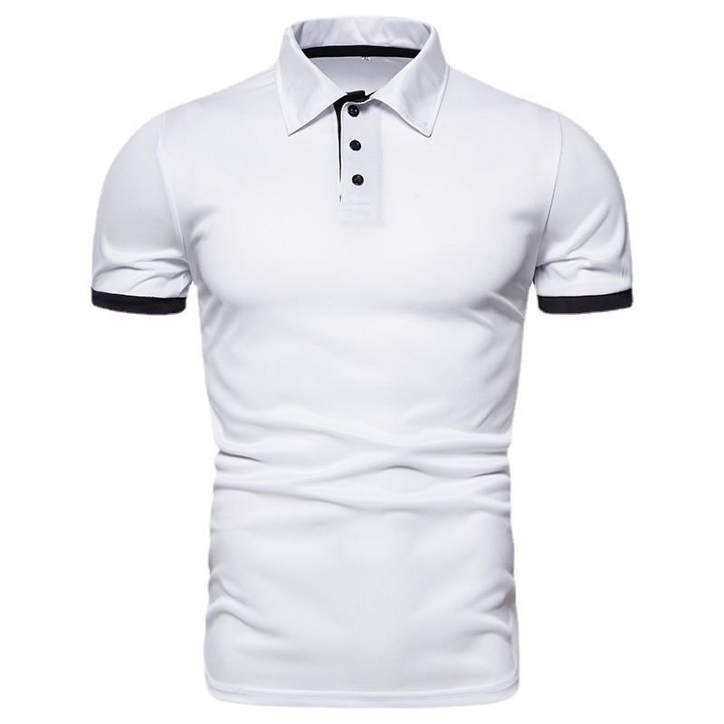 Men Fashion Casual Color Matching Short Sleeved Lapel Loose Polo Shirt