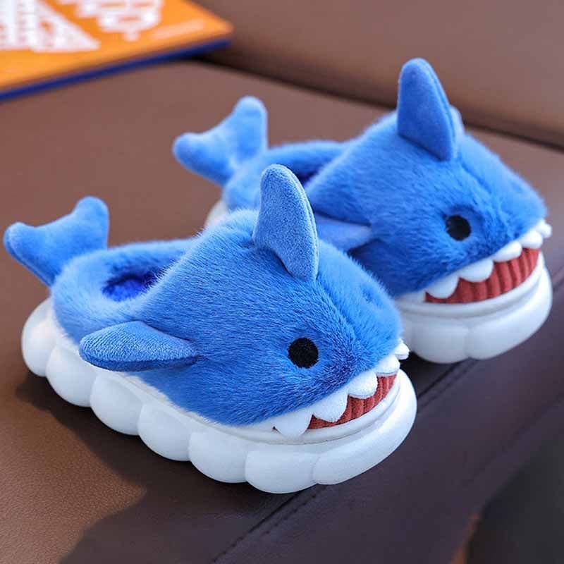 Kids Unisex Winter Cute Shark Thick-Soled Plug House Slippers