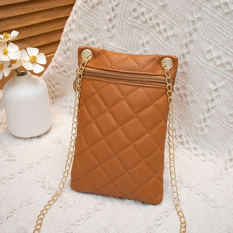 Women Fashion Solid Color Rhombic Zipper Mini Chain Purses