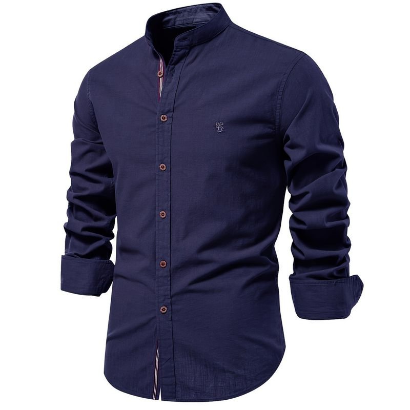 Men Fashion Casual Business Basic Long Sleeve Stand Collar Shirt