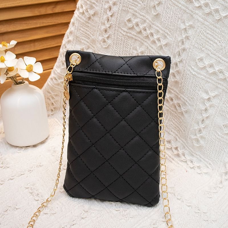 Women Fashion Solid Color Rhombic Zipper Mini Chain Purses