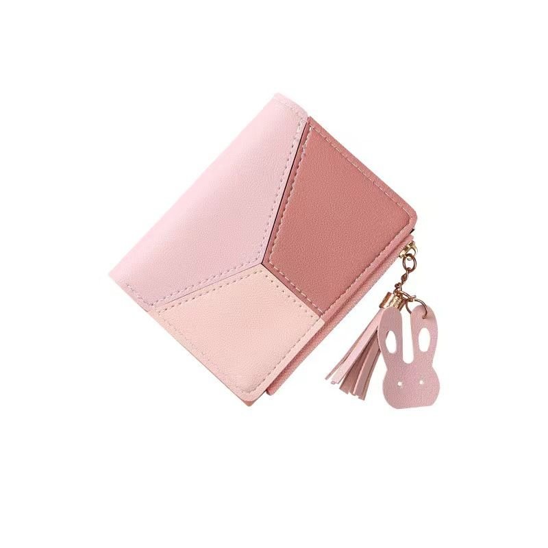 Women Fashion Casual Chic Color Matching PU Zipper Two-Fold Wallets