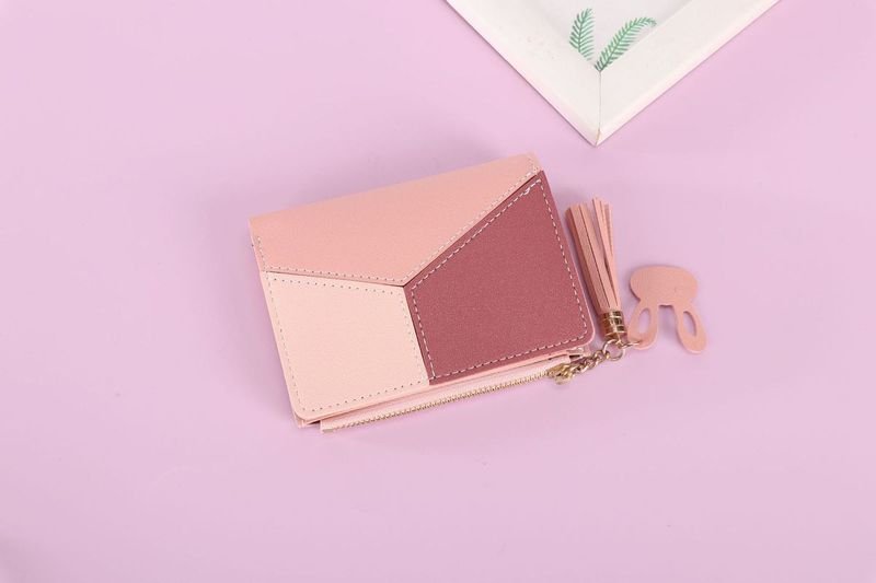 Women Fashion Casual Chic Color Matching PU Zipper Two-Fold Wallets