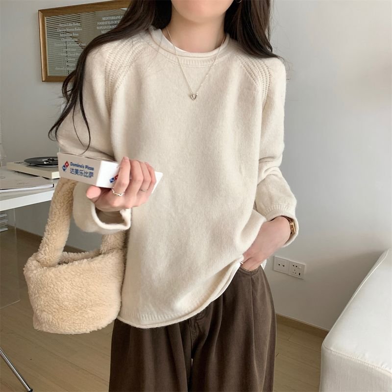 Autumn And Winter Soft Casual Style Pullover Knitwear Women Basic Solid Color Loose Sweater