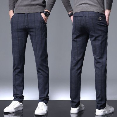 Men Fashion Plaid Slim-Fit Stretch Pants