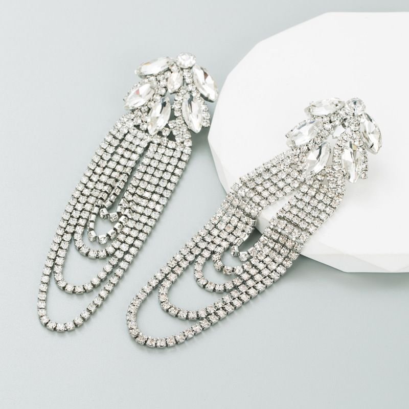 Fashion Exaggerated Alloy Rhinestone Tassel Earrings