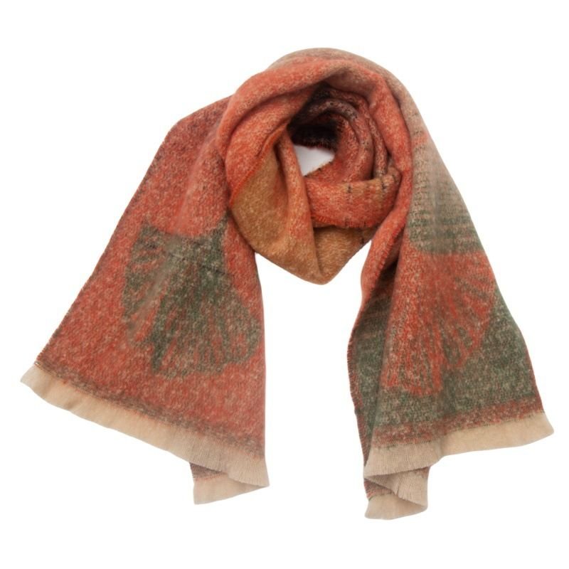 Autumn Winter Women Fashion Warm Jacquard Ginkgo Leaf Scarf Shawl