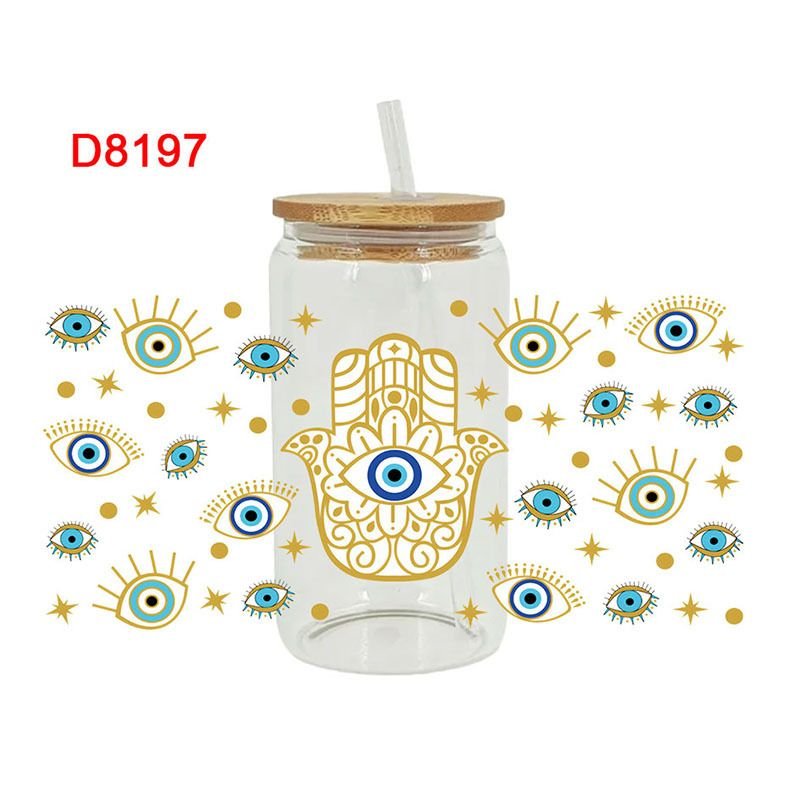 Cartoon Cute Palm Devil Eye Printing UV Transfer Glass Crystal Sticker