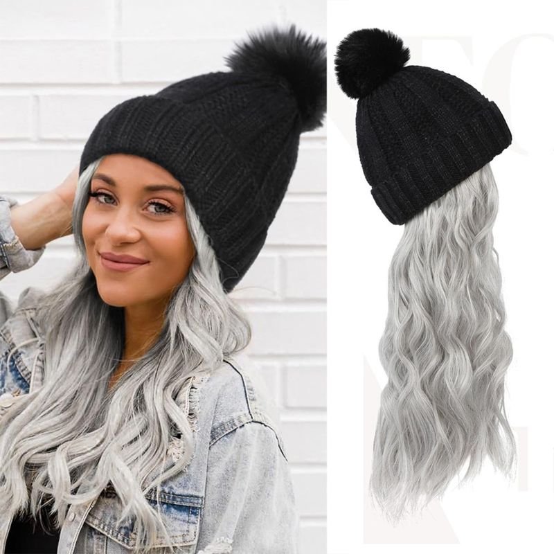 Women Fashion Long Curly Knitted Hat Wig