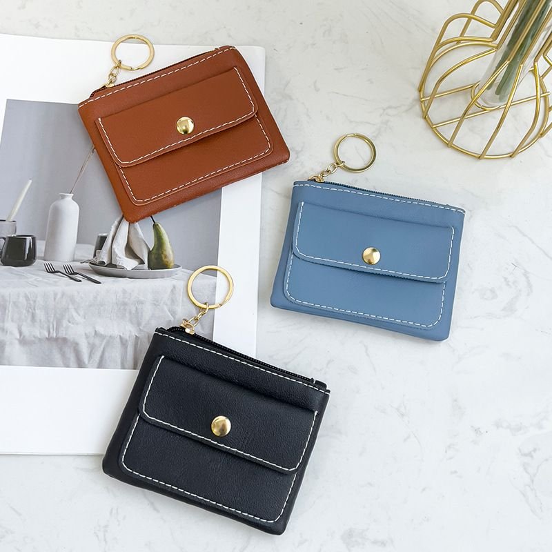 Women Fashion Casual Solid Color PU Zipper Wallets