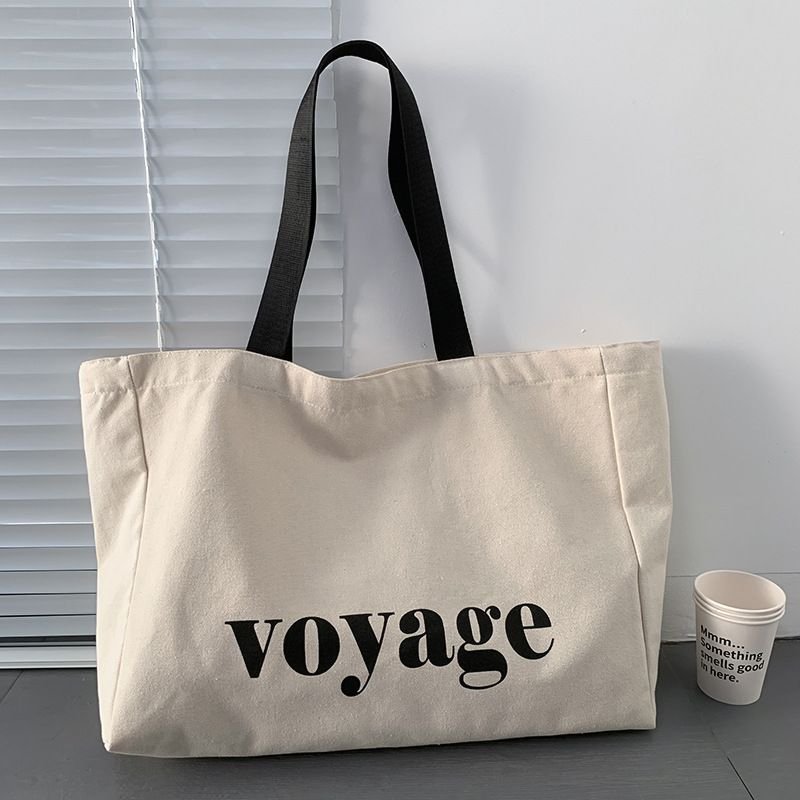 Women Fashionable Simple Letter Print Large Capacity Canvas Tote Bag