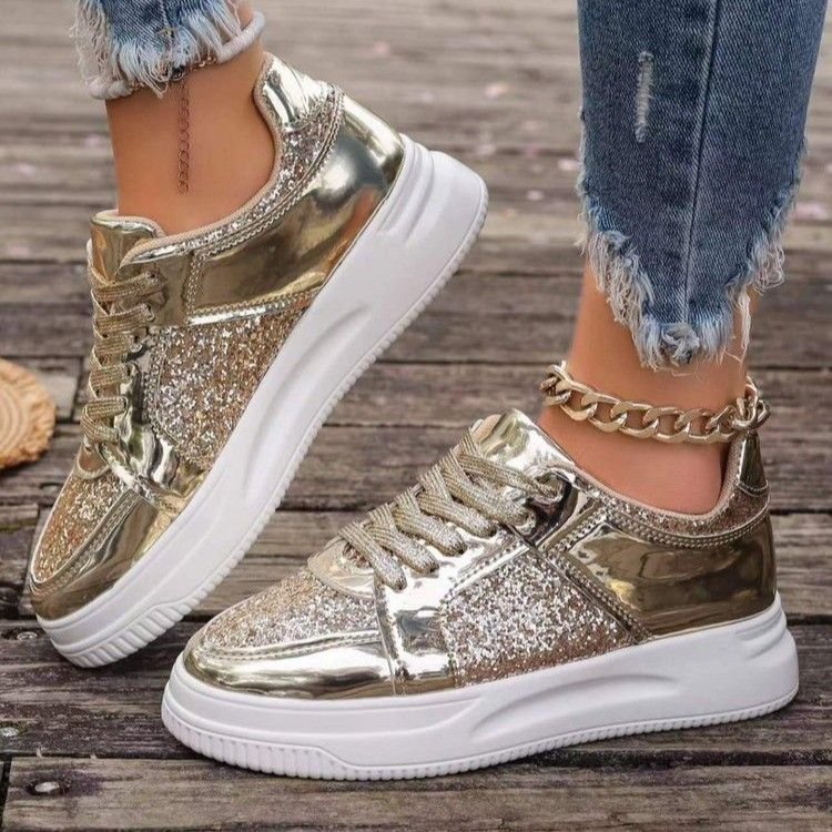 Summer Women Casual Plus Size Sequin Thick-Soled Sneaker