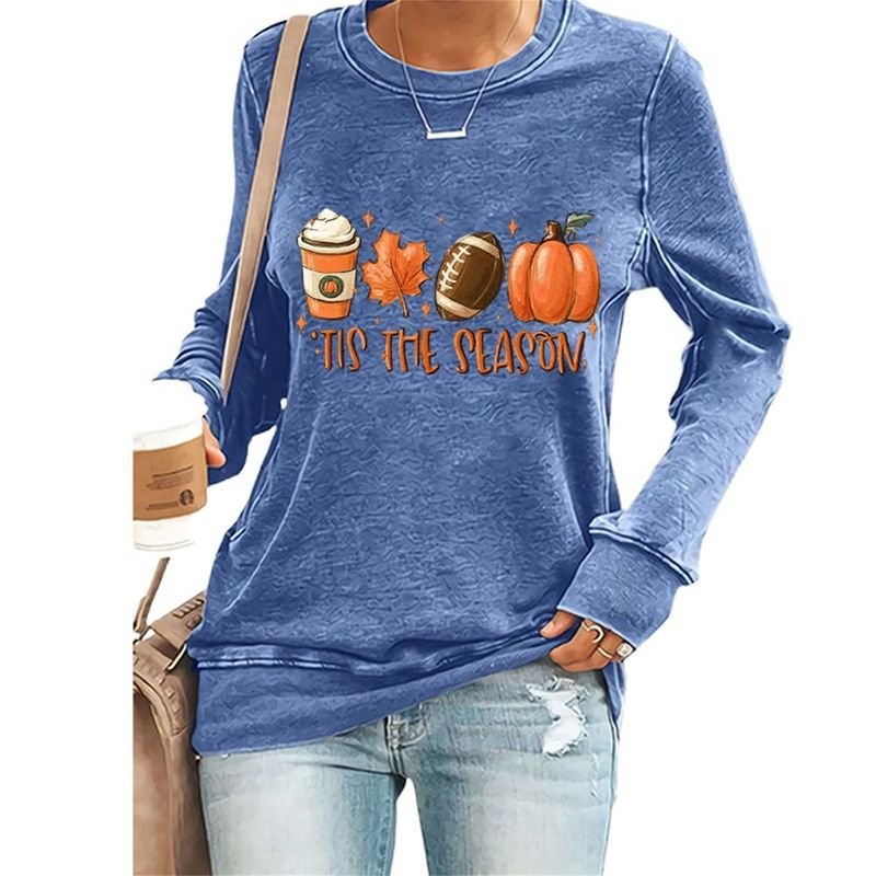 Thanksgiving Pumpkin Print Women Long-Sleeved T-Shirt