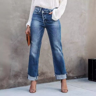 Spring And Summer Washed High Waist Fashion Casual Loose Women Jeans