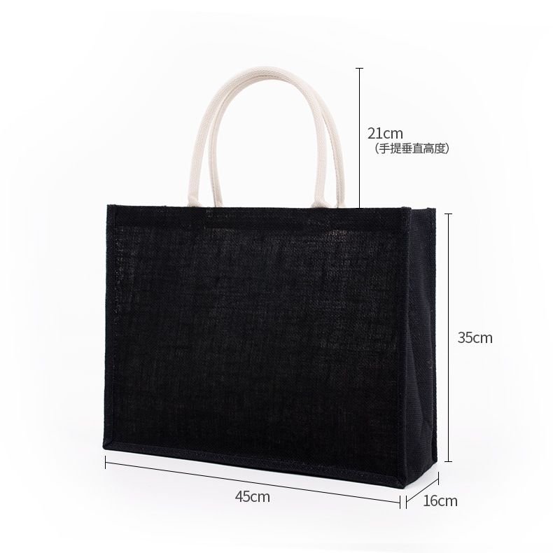 Custom Logo Black Linen Large Capacity Waterproof Eco-Friendly Tote Bag