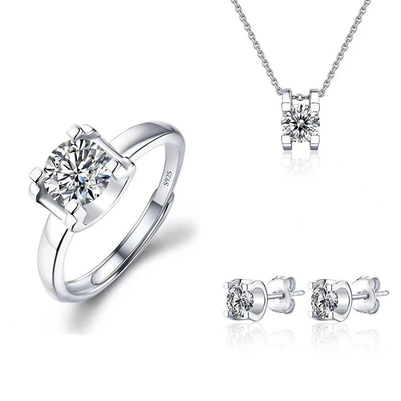 Women Simple Classic Cow Head Rhinestone Necklace Earrings Ring Three-Piece Set