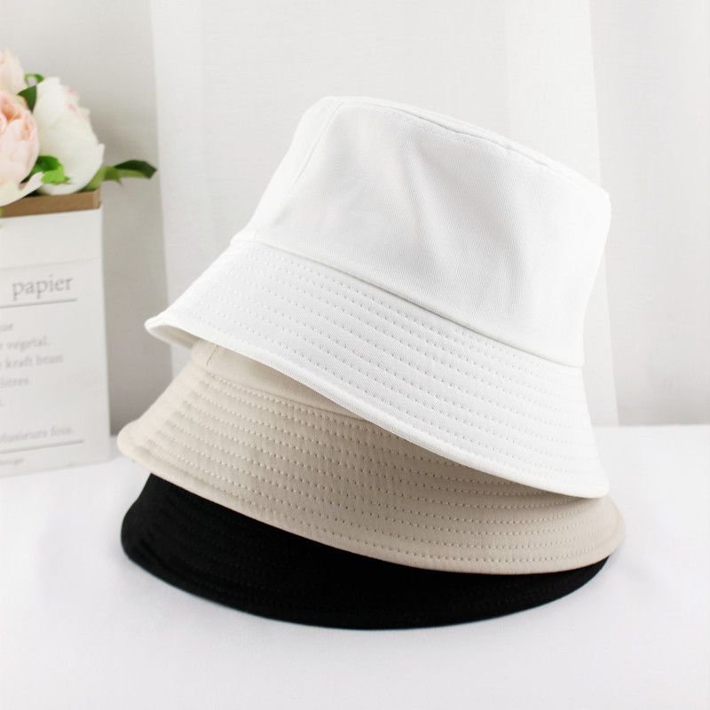 Unisex Cotton Custom Logo Double Needle Flat Top Sunscreen Bucket Hat