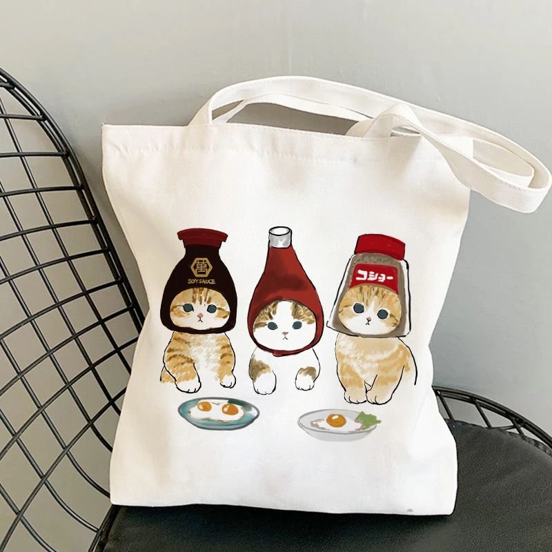 Cartoon Cat Print Canvas Bag