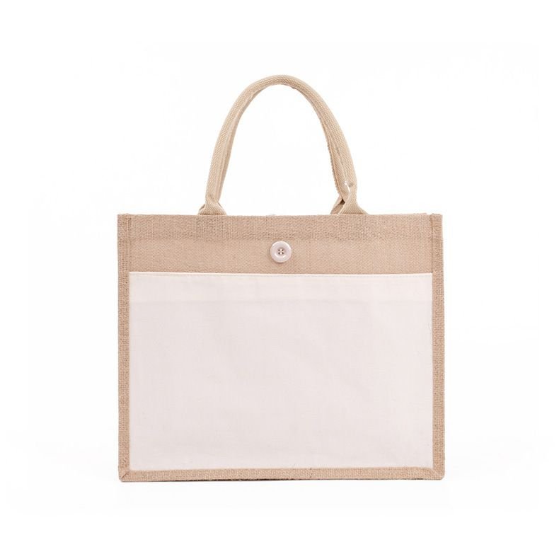 Custom Logo Contrast Stitching Button Tote Bag