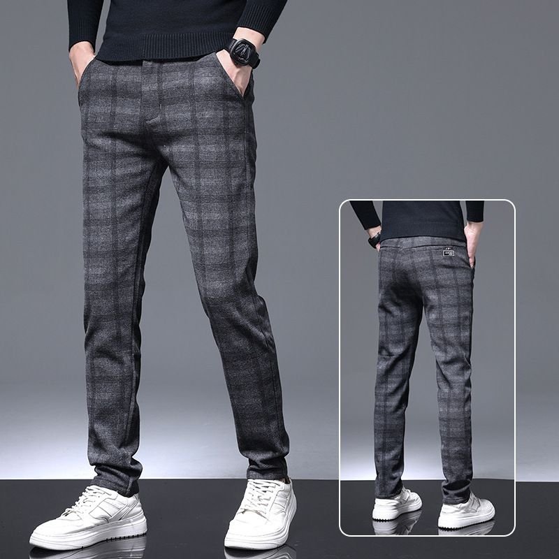 Men Fashion Plaid Slim-Fit Stretch Pants