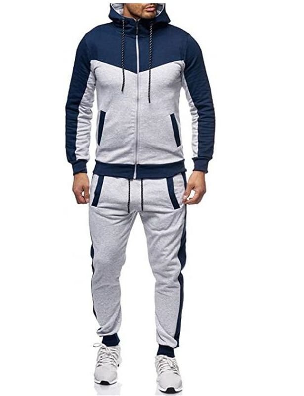 Men Autumn Winter Fashion Leisure Sports Color Matching Long Sleeve Hoodies Trousers Sets