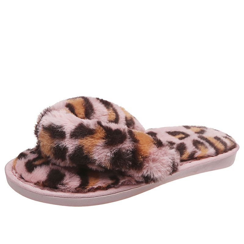 Women Fashion Casual Plus Size Leopard Plush Flat Flip-Flop