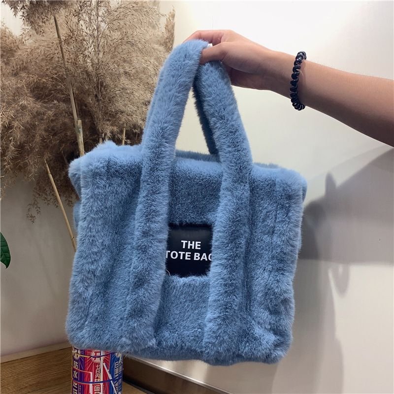 Women Fashion Solid Color Square Plush Large Capacity Tote Bag