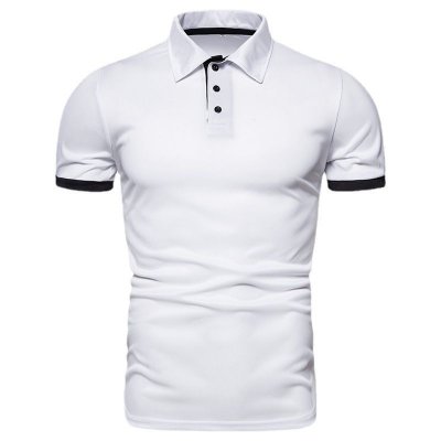 Men Fashion Casual Color Matching Short Sleeved Lapel Loose Polo Shirt