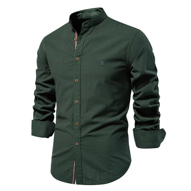 Men Fashion Casual Business Basic Long Sleeve Stand Collar Shirt