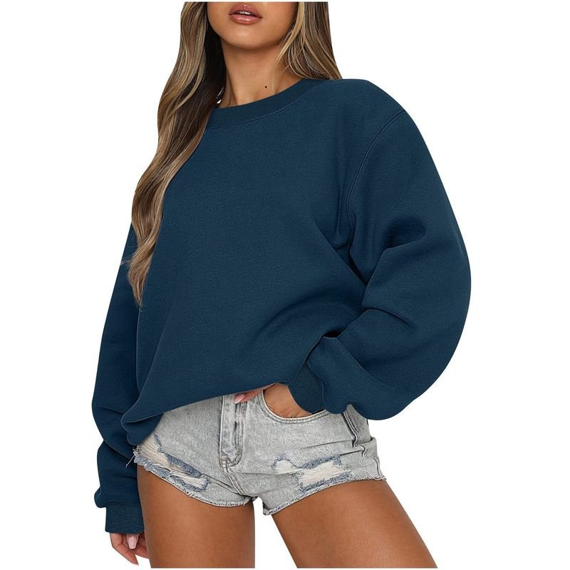 Autumn Winter Women Casual Loose Crewneck Long Sleeve Blank Sweatshirt