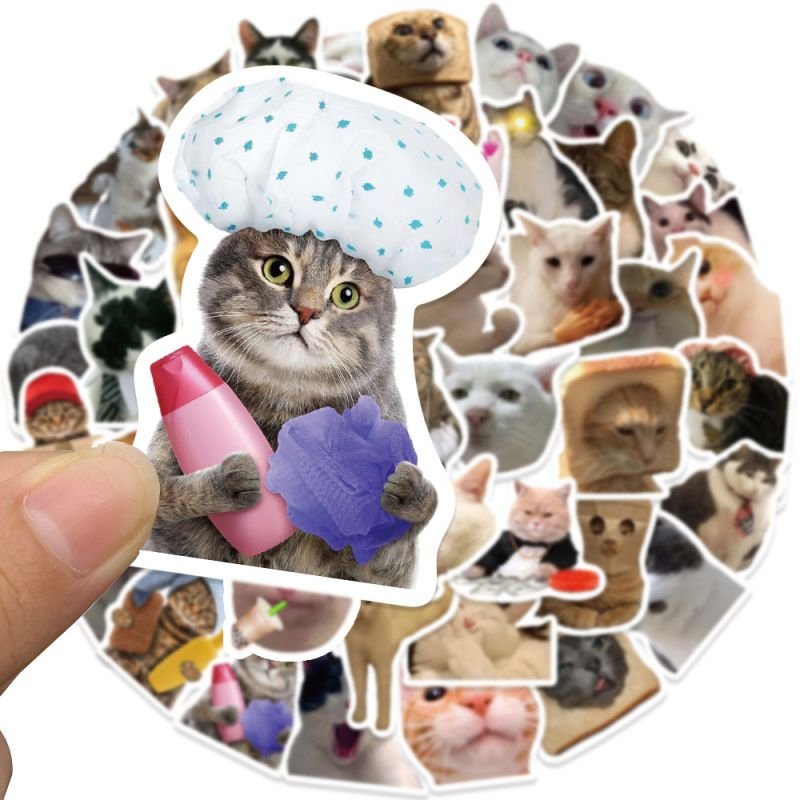 50pcs Cartoon Funny Cat Handbook Stickers