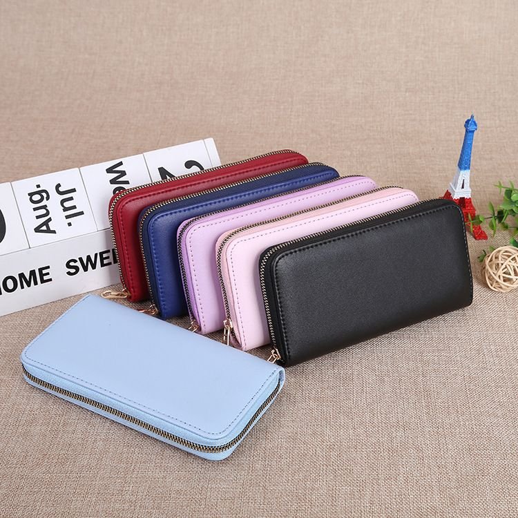 Women Fashion Solid Color Multi-Card Zipper Long Purses