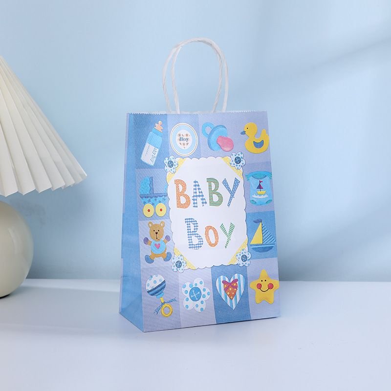 Fashion Baby Birthday Party Cartoon Letter Pattern Gift Packaging Kraft Paper Bag