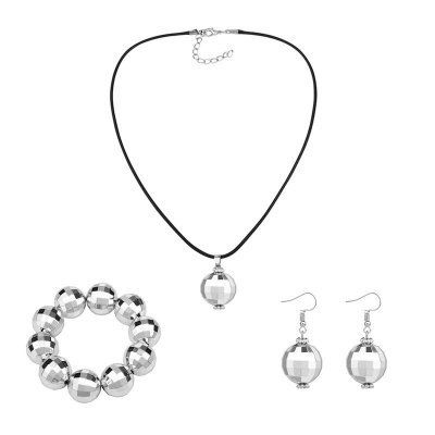 Women Fashion Simple Geometric Round Bracelet Earrings Necklace Jewelry Set