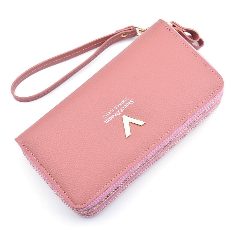 Women Fashion Simple Litchi Pattern Double Zipper Long Purses